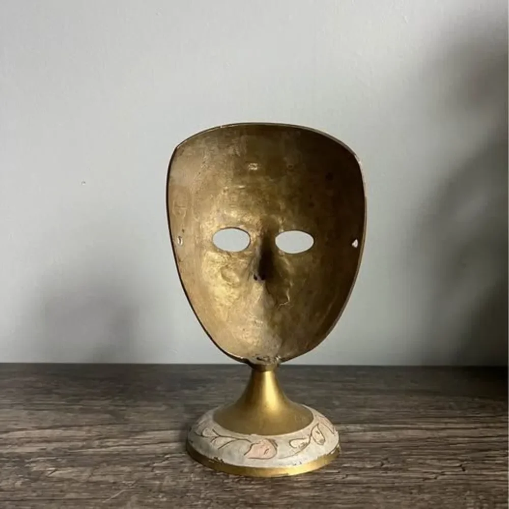 Vintage Multi-colored Painted Brass Standing Mask